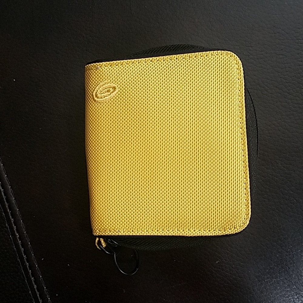 Yellow Timbuk2 zip-up wallet with double billfold